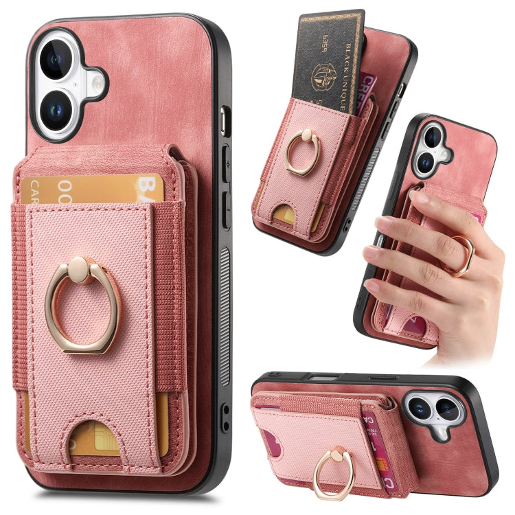 For iPhone 16 Retro Splitable Magnetic Stand Card Bag Leather Phone Case(Pink) - iPhone 16 Cases by buy2fix | Online Shopping UK | buy2fix