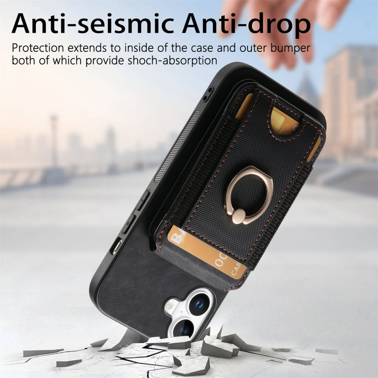 For iPhone 16 Retro Splitable Magnetic Stand Card Bag Leather Phone Case(Black) - iPhone 16 Cases by buy2fix | Online Shopping UK | buy2fix