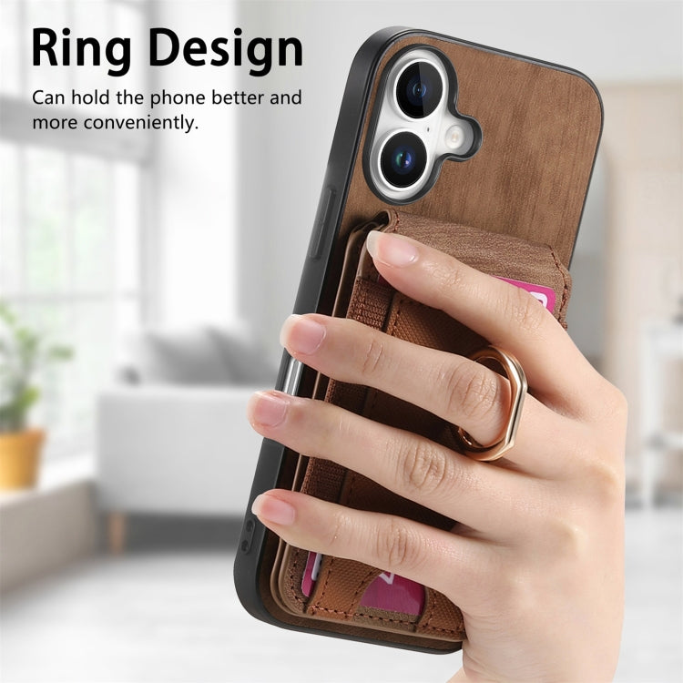 For iPhone 16 Retro Splitable Magnetic Stand Card Bag Leather Phone Case(Brown) - iPhone 16 Cases by buy2fix | Online Shopping UK | buy2fix