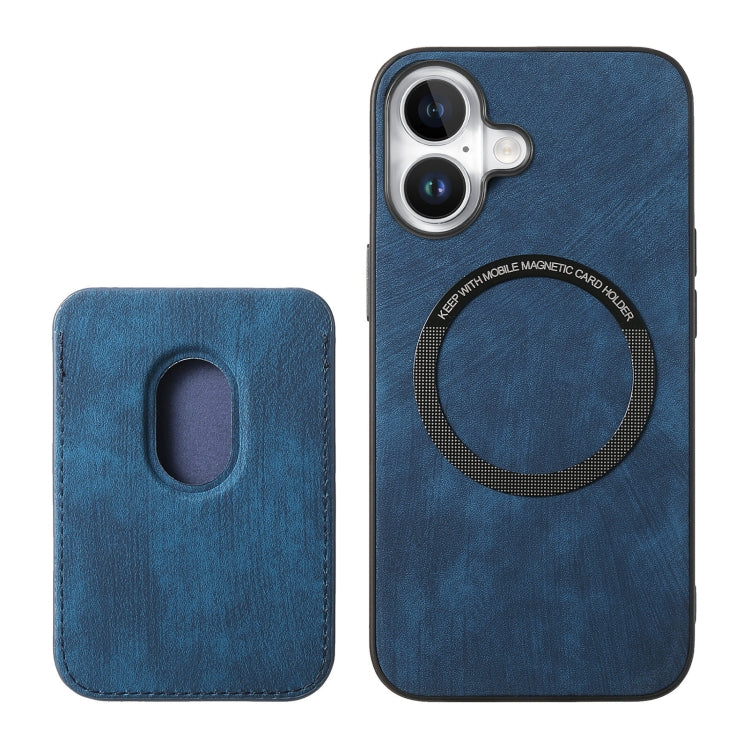 For iPhone 16 Retro Leather Card Bag Magnetic Phone Case(Blue) - iPhone 16 Cases by buy2fix | Online Shopping UK | buy2fix