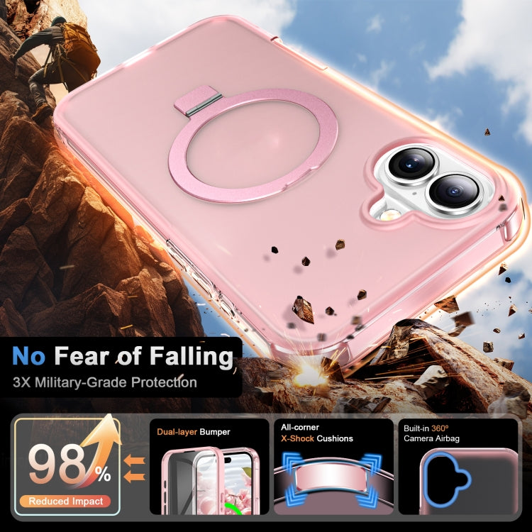 For iPhone 16 Frosted Skin Feel MagSafe Holder 360 Full Body Phone Case(Pink) - iPhone 16 Cases by buy2fix | Online Shopping UK | buy2fix