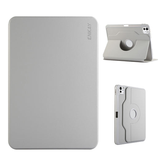 For iPad Pro 11 2022 / 2021 / 2020 ENKAY 360 Rotation TPU Leather Smart Tablet Case with Pen Slot(Grey) - iPad Pro 11 (2022/2021) Cases by ENKAY | Online Shopping UK | buy2fix