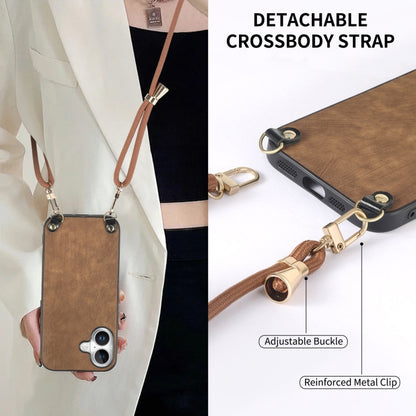 For iPhone 16 Plus Vintage Leather PC Back Cover Phone Case with Crossbody Strap(Brown) - iPhone 16 Plus Cases by buy2fix | Online Shopping UK | buy2fix