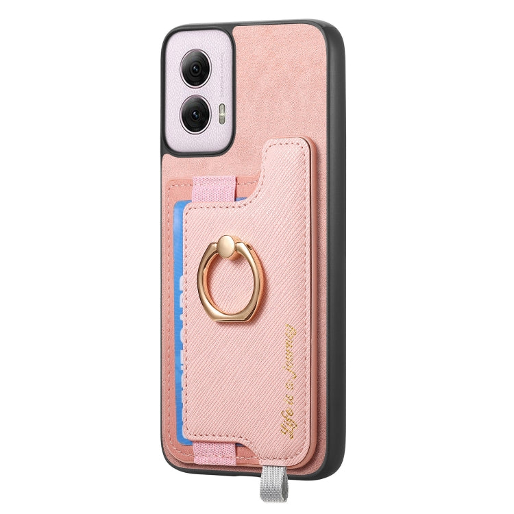 For Motorola Moto G Power 2024 5G Retro Magsafe Cross Leather Ring Holder Card Bag Phone Case(Pink) - Motorola Cases by buy2fix | Online Shopping UK | buy2fix