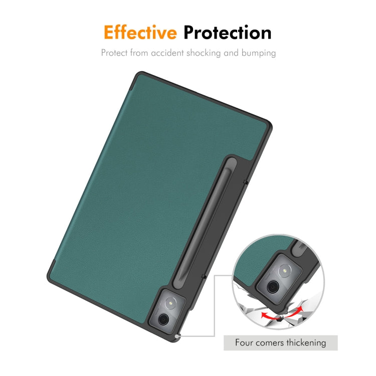 For Samsung Galaxy Tab S10 Ultra / S9 Ultra ENKAY Tri-fold Custer Texture Plastic Leather Smart Tablet Case with Pen Slot(Dark Green) - Galaxy Tab S9 Ultra Cases by ENKAY | Online Shopping UK | buy2fix