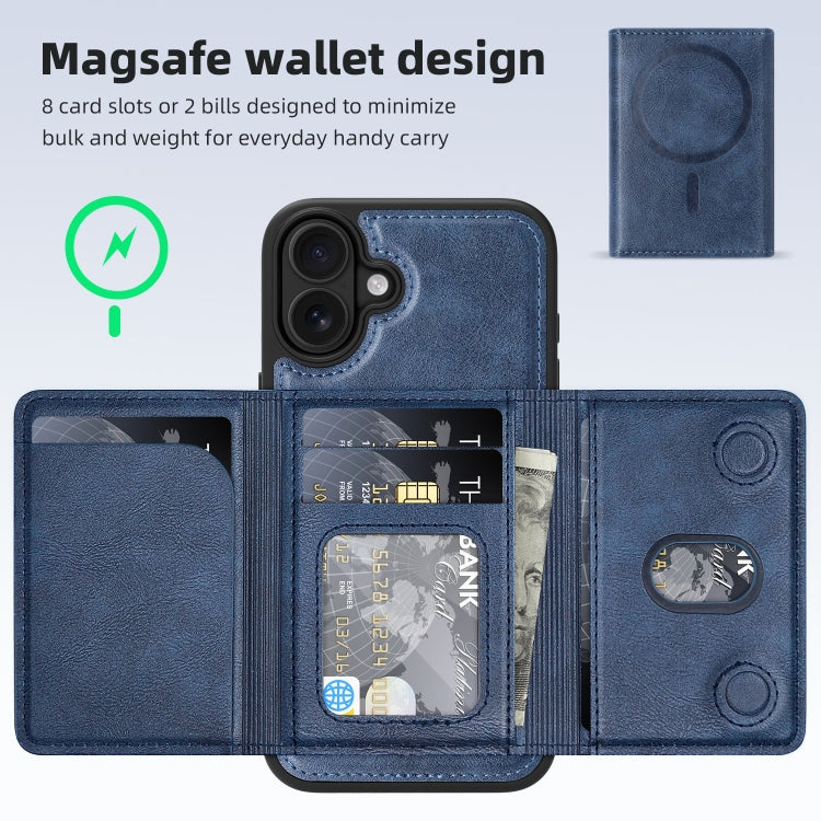 For iPhone 16 Plus Shield Multi-functional MagSafe Card Bag Phone Case(Blue) - iPhone 16 Plus Cases by buy2fix | Online Shopping UK | buy2fix