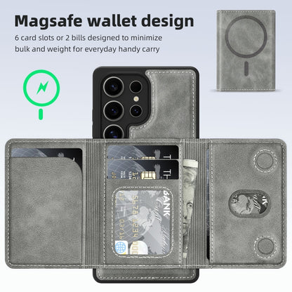 For Samsung Galaxy S25 Ultra 5G Shield Multi-functional MagSafe Card Bag Phone Case(Grey) - Galaxy S25 Ultra 5G Cases by buy2fix | Online Shopping UK | buy2fix