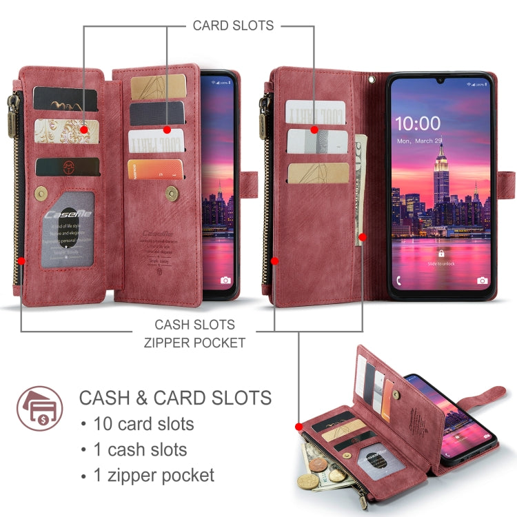 For Samsung Galaxy A16 5G CaseMe C30 Card Slots Zipper Wallet Leather Phone Case(Red) - Galaxy Phone Cases by CaseMe | Online Shopping UK | buy2fix