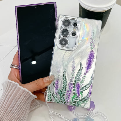 For Samsung Galaxy S25 5G Electroplating Flowers Plants Texture Wristband TPU Phone Case(Lavender FL3) - Galaxy S25 5G Cases by buy2fix | Online Shopping UK | buy2fix