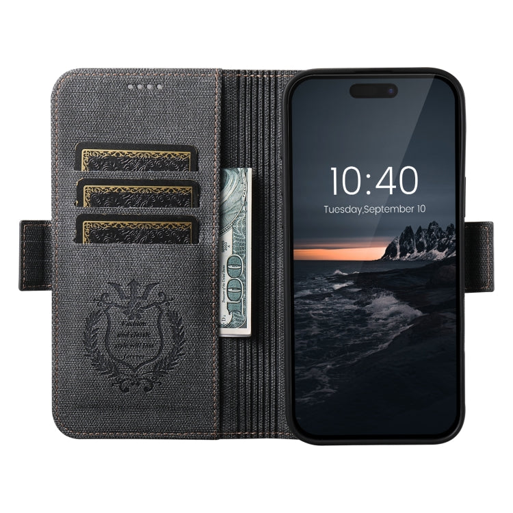 For iPhone 16 Pro Suteni J07 Multi-functional Horizontal MagSafe Denim Leather Phone Case(Black) - iPhone 16 Pro Cases by Suteni | Online Shopping UK | buy2fix