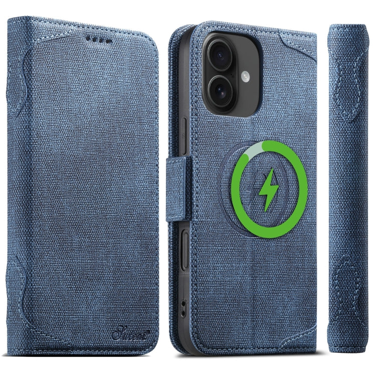 For iPhone 16 Plus Suteni J07 Multi-functional Horizontal MagSafe Denim Leather Phone Case(Blue) - iPhone 16 Plus Cases by Suteni | Online Shopping UK | buy2fix