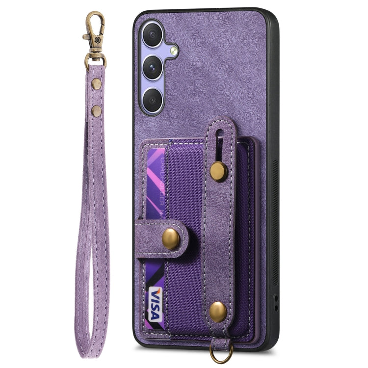 For Samsung Galaxy S25 5G Retro Cross Wristband Wallet Leather Back Phone Case(Purple) - Galaxy S25 5G Cases by buy2fix | Online Shopping UK | buy2fix