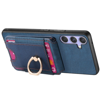 For Samsung Galaxy S25 5G Retro Splitable Magnetic Stand Card Bag Leather Phone Case(Blue) - Galaxy S25 5G Cases by buy2fix | Online Shopping UK | buy2fix