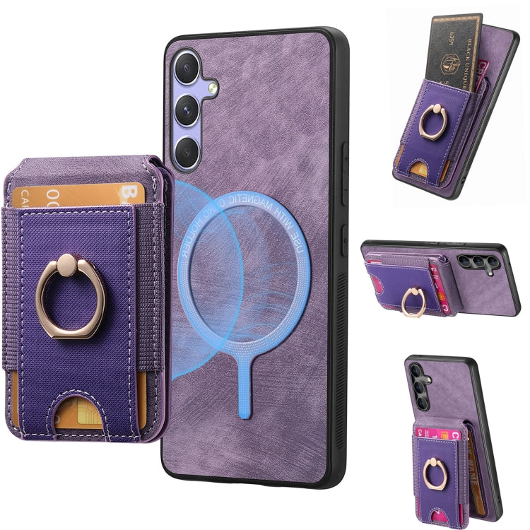 For Samsung Galaxy S25+ 5G Retro Splitable Magnetic Stand Card Bag Leather Phone Case(Purple) - Galaxy S25+ 5G Cases by buy2fix | Online Shopping UK | buy2fix