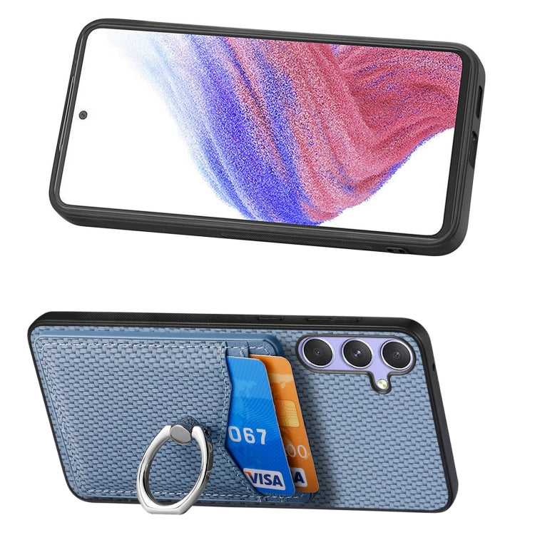 For Samsung Galaxy S25+ 5G Carbon Fiber Card Wallet Ring Phone Case(Blue) - Galaxy S25+ 5G Cases by buy2fix | Online Shopping UK | buy2fix