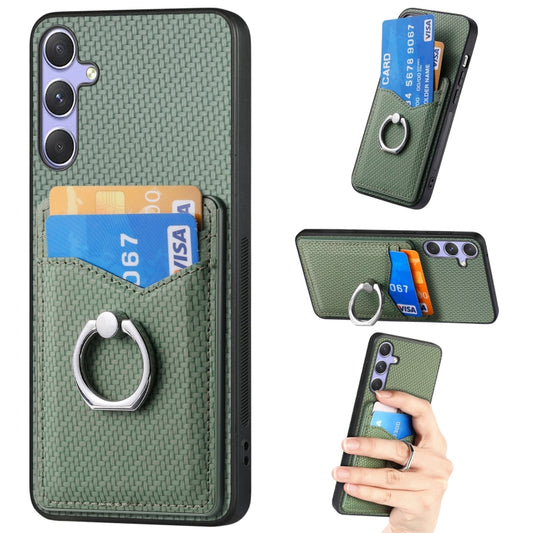 For Samsung Galaxy S25+ 5G Carbon Fiber Card Wallet Ring Phone Case(Green) - Galaxy S25+ 5G Cases by buy2fix | Online Shopping UK | buy2fix