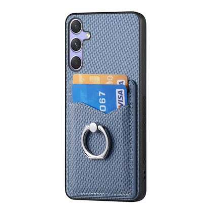 For Samsung Galaxy S25 Ultra 5G Carbon Fiber Card Wallet Ring Phone Case(Blue) - Galaxy S25 Ultra 5G Cases by buy2fix | Online Shopping UK | buy2fix