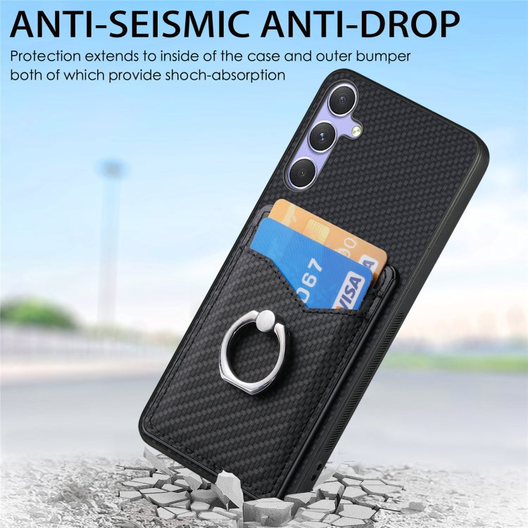 For Samsung Galaxy S25 Ultra 5G Carbon Fiber Card Wallet Ring Phone Case(Khaki) - Galaxy S25 Ultra 5G Cases by buy2fix | Online Shopping UK | buy2fix