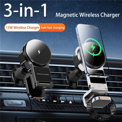 SD16 For Phone Watch Earphone Car Air Vent Phone Holder Magnetic 3 in 1 Wireless Charger(Black) - Car Charger by buy2fix | Online Shopping UK | buy2fix