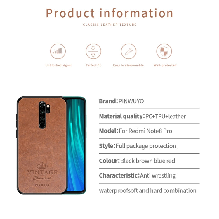 For Xiaomi RedMi Note 8 Pro PINWUYO Pin Rui Series Classical Leather, PC + TPU + PU Leather Waterproof And Anti-fall All-inclusive Protective Shell(Brown) - Xiaomi Cases by PINWUYO | Online Shopping UK | buy2fix