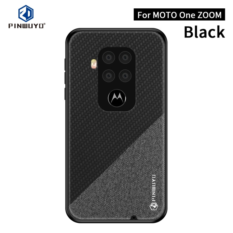 For Motorola One Zoom / One Pro PINWUYO Rong Series  Shockproof PC + TPU+ Chemical Fiber Cloth Protective Cover(Black) - Motorola Cases by PINWUYO | Online Shopping UK | buy2fix