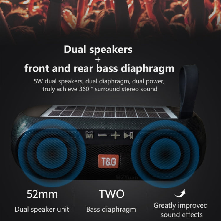 T&G TG182 Portable Column Wireless Stereo Music Box Solar Power waterproof USB AUX FM radio super bass(Black) - Desktop Speaker by T&G | Online Shopping UK | buy2fix