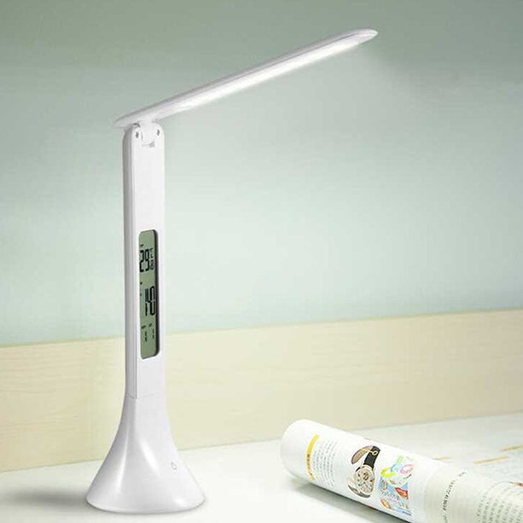 3.5W Foldable Dimmable Calendar Temperature Alarm Clock LED Table Lamp Night Reading Light(White) - Desk Lamps by buy2fix | Online Shopping UK | buy2fix