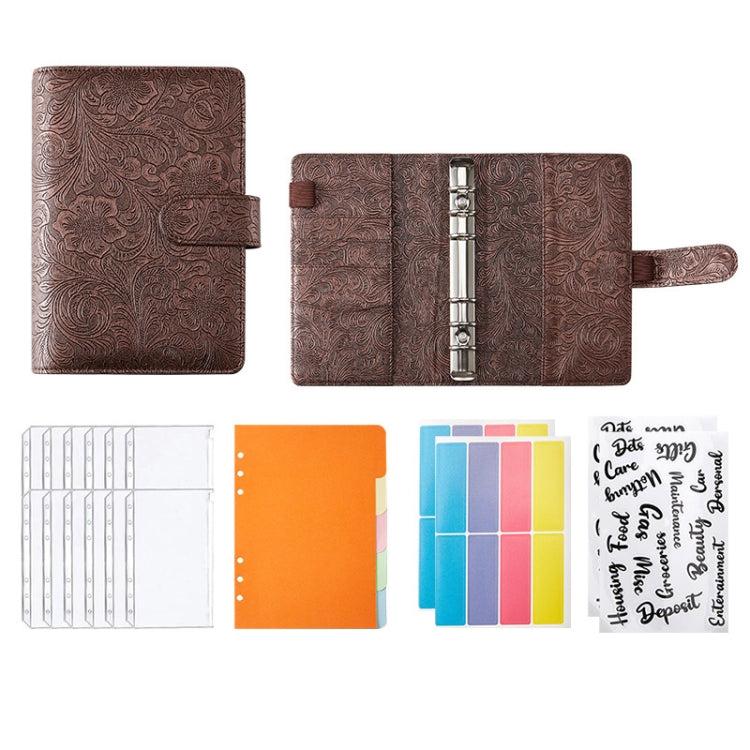 A5 YMX-007 PU Leather Budget Binder Notebook Embossed Model Handbook(Coffee Brown) - Notebooks by buy2fix | Online Shopping UK | buy2fix