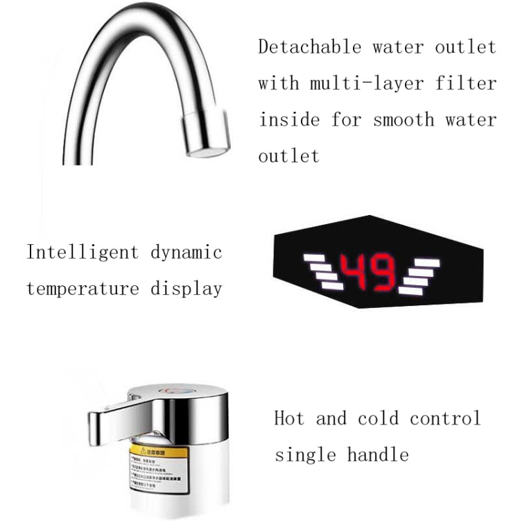 Dynamic Digital Display Instant Heating Electric Hot Water Faucet Kitchen&Domestic Hot&Cold Water Heater EU Plug, Style:Large Elbow - Faucets & Accessories by buy2fix | Online Shopping UK | buy2fix