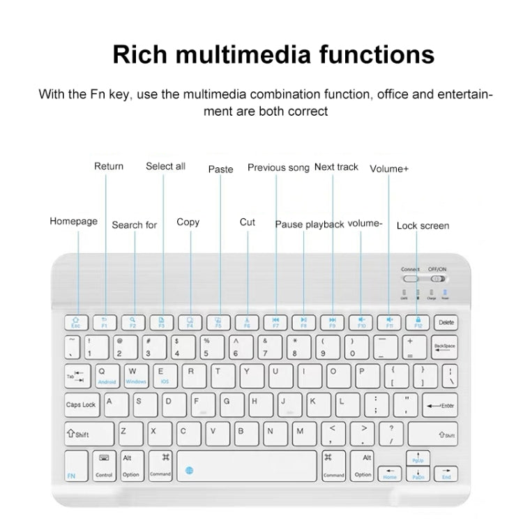 YS-001 7-8 inch Tablet Phones Universal Mini Wireless Bluetooth Keyboard, Style:with Bluetooth Mouse(White) - Universal Keyboard by buy2fix | Online Shopping UK | buy2fix