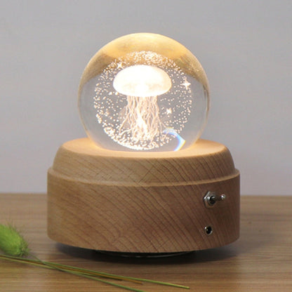 Girl Bedside Lamp Crystal Ball Wooden Base Music Box Charging Glow Rotating Night Light, Random Music(Jellyfish) - Novelty Lighting by buy2fix | Online Shopping UK | buy2fix