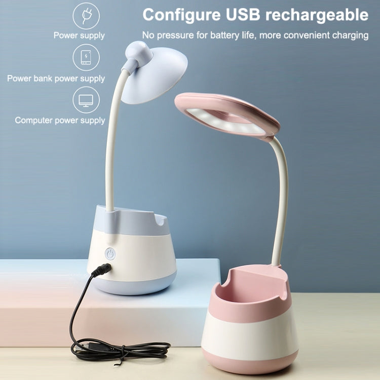 USB Charging LED Desk Light Eye Protection Lamp with Pen Holder and Phone Holder(CS276-3  Blue) - Desk Lamps by buy2fix | Online Shopping UK | buy2fix