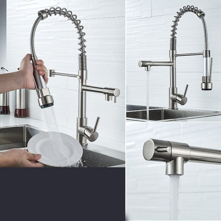 Copper And Nickel Brushed Double Outlet Spring Faucet Rotatable Kitchen Hot And Cold Water Faucet, Specification: Brushed - Faucets & Accessories by DWL | Online Shopping UK | buy2fix