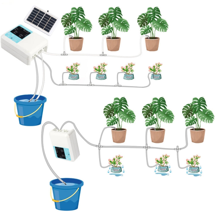G89456 Solar Intelligent Voice Timing Automatic Flower Watering Device Lazy Plant Dripper, Specification: Double Pump 30 Sets 20M Tube(White) - Watering & Irrigation by buy2fix | Online Shopping UK | buy2fix