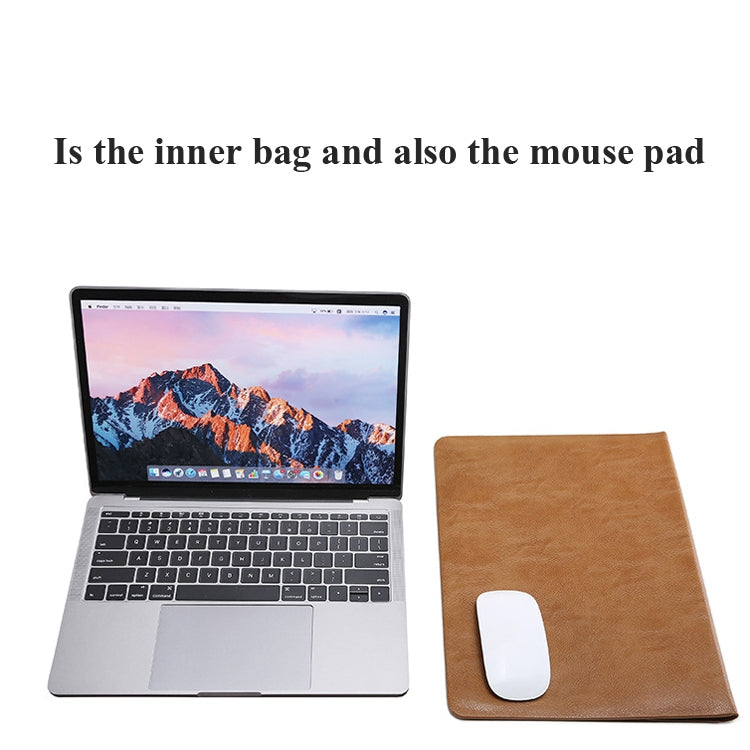 Horizontal Litchi Texture Laptop Bag Liner Bag For MacBook 12 Inch A1534(Liner Bag+Power Bag Brown) - Protective Bags by buy2fix | Online Shopping UK | buy2fix