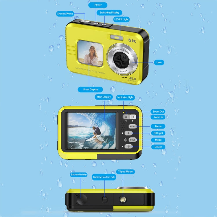 WDC901 3.5m Waterproof 48MP HD Dual Screen Outdoor Sports Digital Camera EU Plug(Black) - Children Cameras by buy2fix | Online Shopping UK | buy2fix