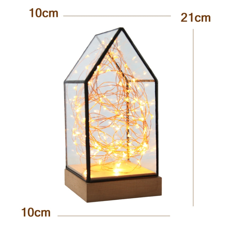 Fireworks Glass Lampshade Wooden Base 100 LEDs Night Light Birthday Christmas Gift, Spec: Dimming Switch(Firefly House) - Night Lights by buy2fix | Online Shopping UK | buy2fix