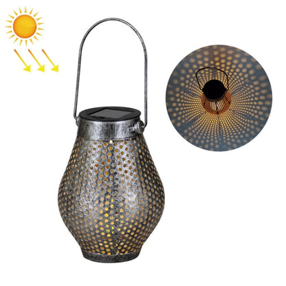 Outdoor Courtyard Wrought Iron LED Solar Portable Hollow Lantern(Silver) - Solar Lights by buy2fix | Online Shopping UK | buy2fix