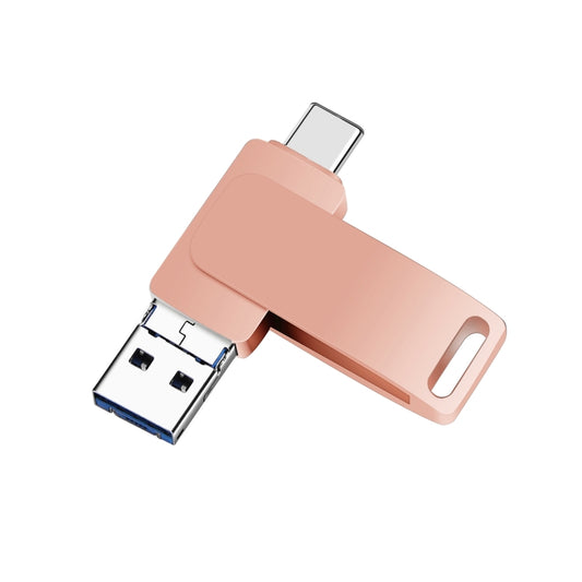 32GB USB 3.0 + 8 Pin + USB-C / Type-C 3 in 1 Phone Computer Metal Rotatable U-Disk(Pink) - U Disk & Card Reader by buy2fix | Online Shopping UK | buy2fix