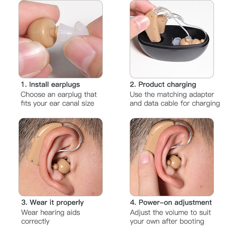 Elderly Use Can Charge Sound Amplifier Hearing Aid, Specification: EU Plug(Blue Double Machine+White Charging Bin) - Hearing Aids by buy2fix | Online Shopping UK | buy2fix