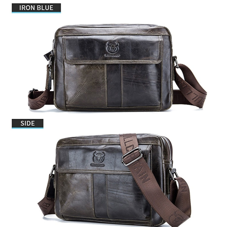 BULL CAPTAIN  Double Layer Leather One Shoulder Messenger Bag For Men(Iron Blue) - Single-shoulder Bags by BULL CAPTAIN | Online Shopping UK | buy2fix