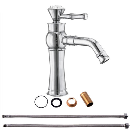 All Bronze Bathroom Basin Hot And Cold Water Faucet, Style: Electroplated Short Model+Water Inlet Pipe - Faucets & Accessories by buy2fix | Online Shopping UK | buy2fix