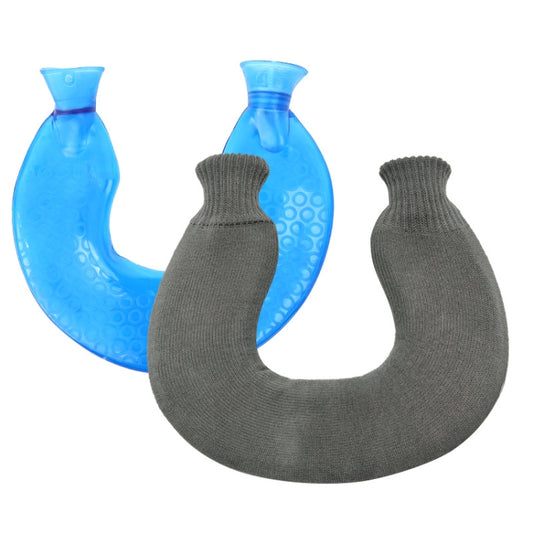 U-shaped PVC Hot Compress Shoulder And Neck Explosion-proof Water Injection Hot Water Bag(Blue + Gray Knitted) - Hot Water Bags by buy2fix | Online Shopping UK | buy2fix