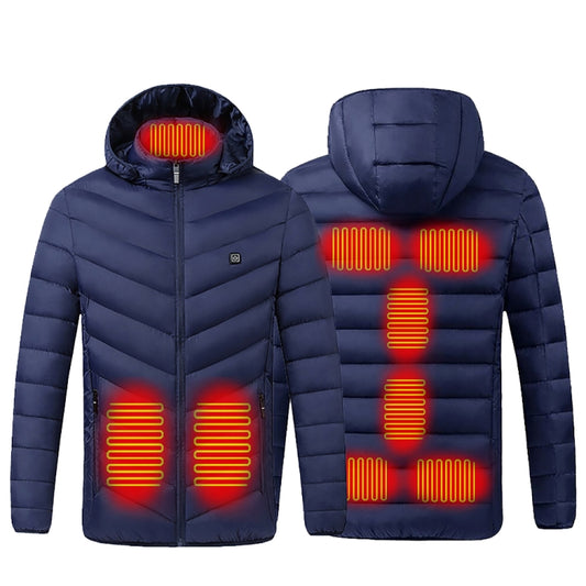 9 Zone Double Control Blue USB Winter Electric Heated Jacket Warm Thermal Jacket, Size: XXXXL - Down Jackets by buy2fix | Online Shopping UK | buy2fix