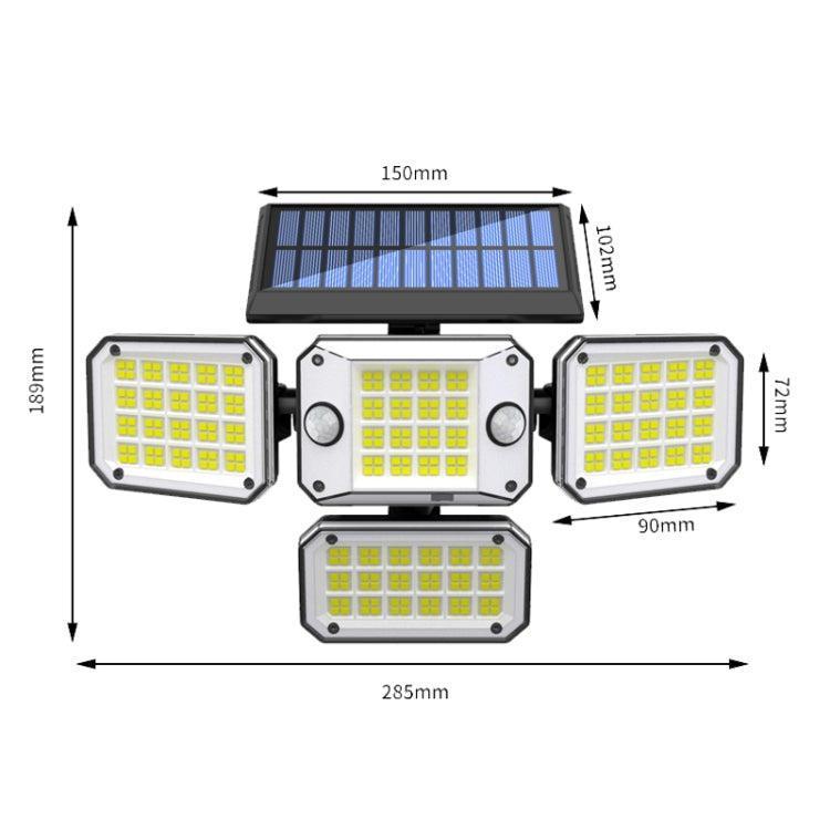 TG-TY10804 Solar 4 Head Double Sensor Light LED Rotating Wall Light With Remote Control(296 LED) - Solar Lights by buy2fix | Online Shopping UK | buy2fix