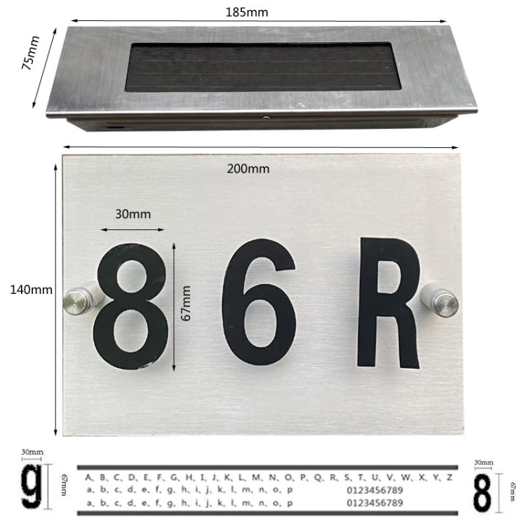 Small-4LED White Light (67x30)  Stainless Steel Solar House Number Wall Light LED Address Indication Number Plate - Solar Lights by buy2fix | Online Shopping UK | buy2fix