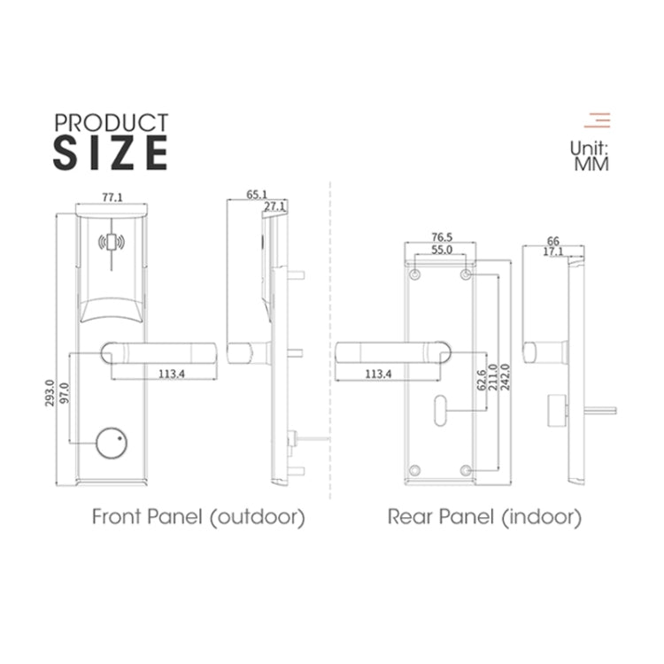 LOCSTAR  8088 RFID Card +Mechnical Key Unlock Hotel Door Lock(Stainless Steel) - Door Lock by LOCSTAR | Online Shopping UK | buy2fix