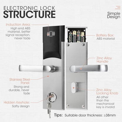 LOCSTAR  8088 RFID Card +Mechnical Key Unlock Hotel Door Lock(Stainless Steel) - Door Lock by LOCSTAR | Online Shopping UK | buy2fix