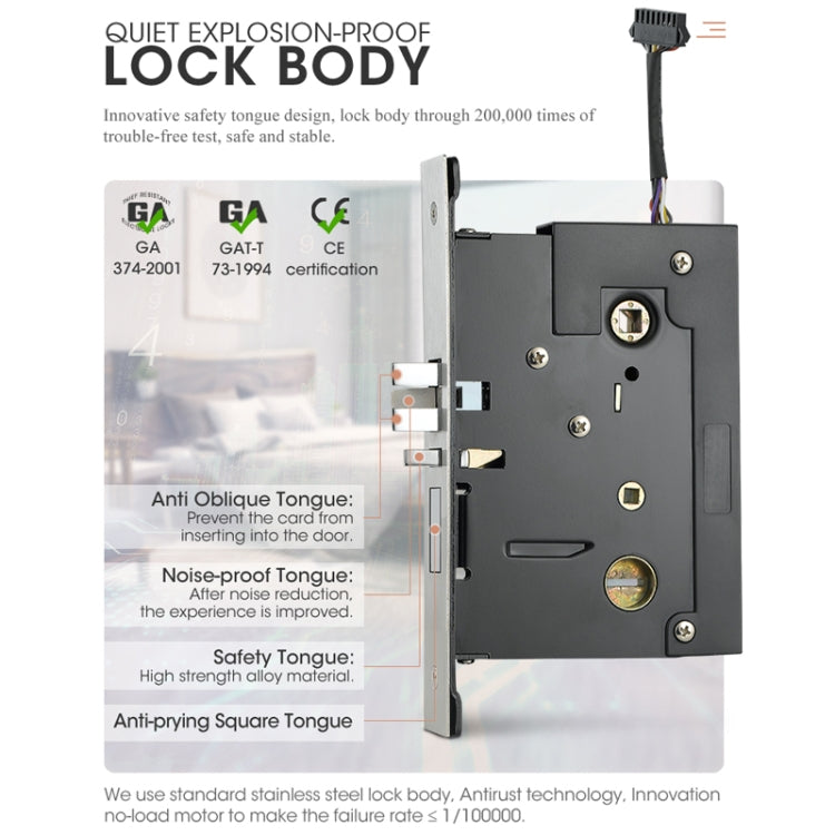 LOCSTAR  8088 RFID Card +Mechnical Key Unlock Hotel Door Lock(Stainless Steel) - Door Lock by LOCSTAR | Online Shopping UK | buy2fix