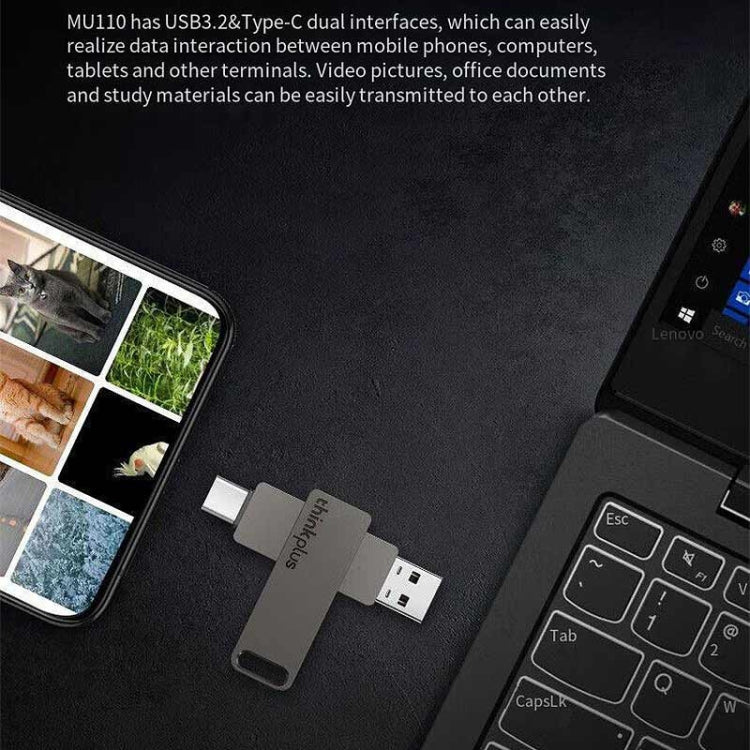 Lenovo Thinkplus MU110 USB3.2+Type-C Dual Interface Rotation Flash Drive, Size: 256GB(Grey) - USB Flash Drives by Lenovo | Online Shopping UK | buy2fix